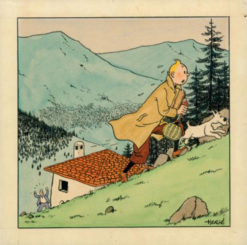 Christies et Artcurial<br><b>Tintin senfuyant avec une flasque de vin aux enchres </b>